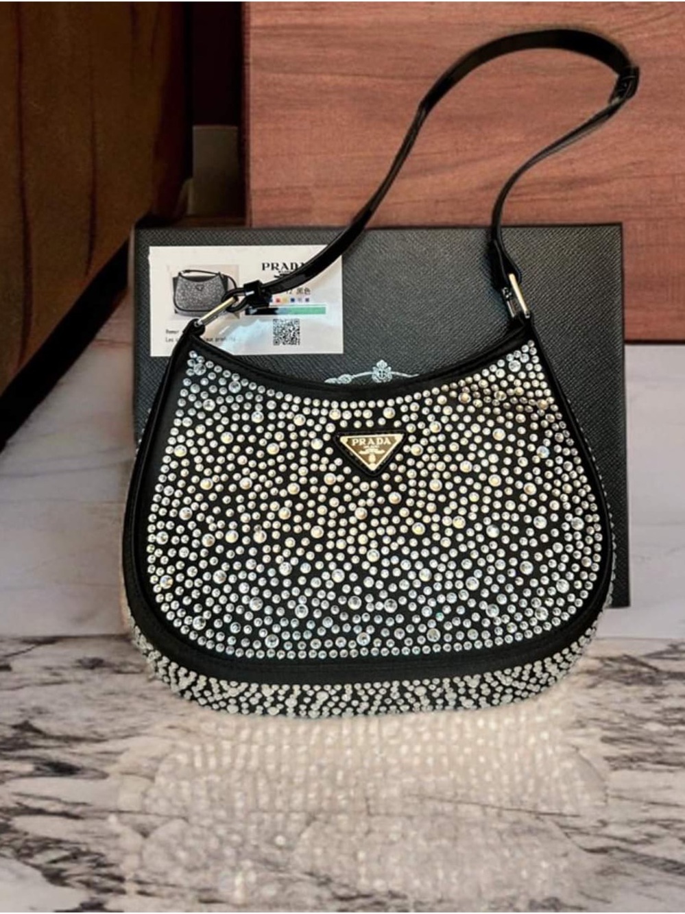 Prada Black Crystal-Studded Shoulder Bag